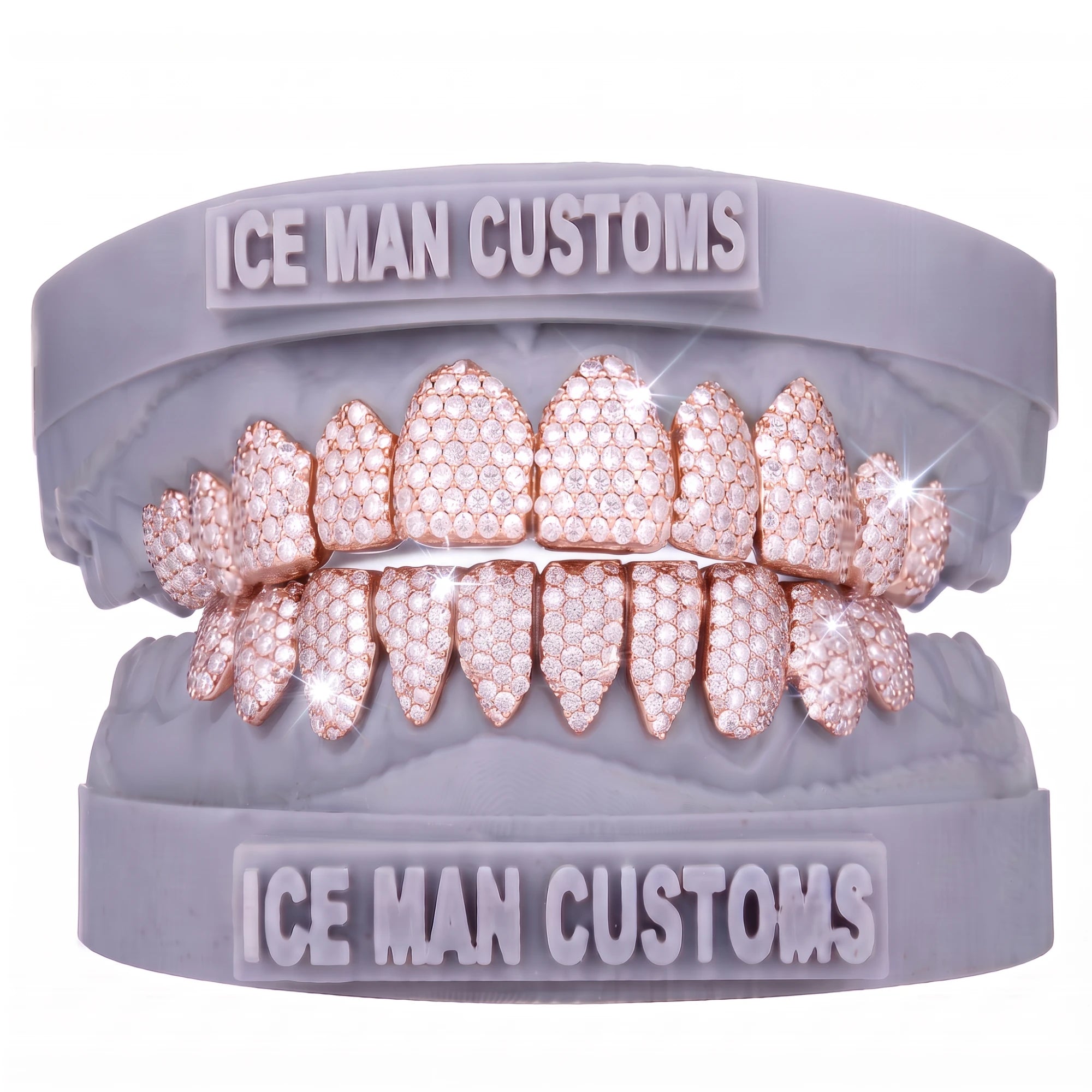 Gold Colour: Rose – Natural Diamond Honeycomb Set Grill in rose gold, IceMan Customs