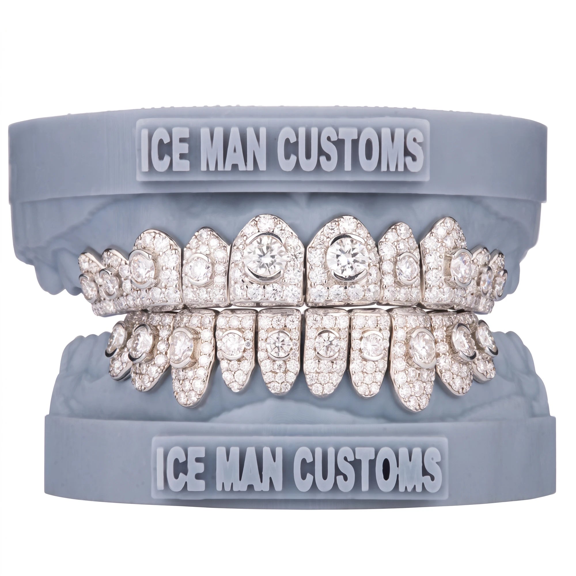Gold Colour: White – Natural Diamond Honeymoon Set Grill in white gold / silver, IceMan Customs